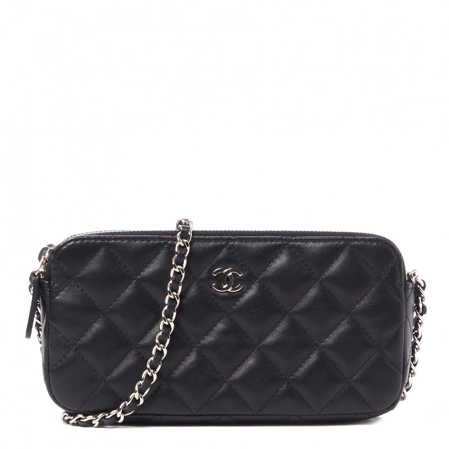 Lambskin Quilted Small Clutch With Chain Black