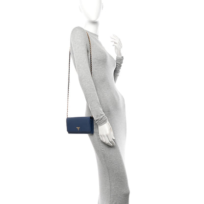 Prada Saffiano Metal Oro Chain Wallet Bleuette 2 of 9