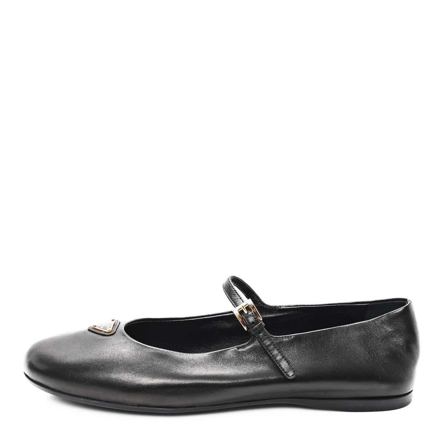 Nappa Metal Triangle Logo Ballet Flats 39.5 Black