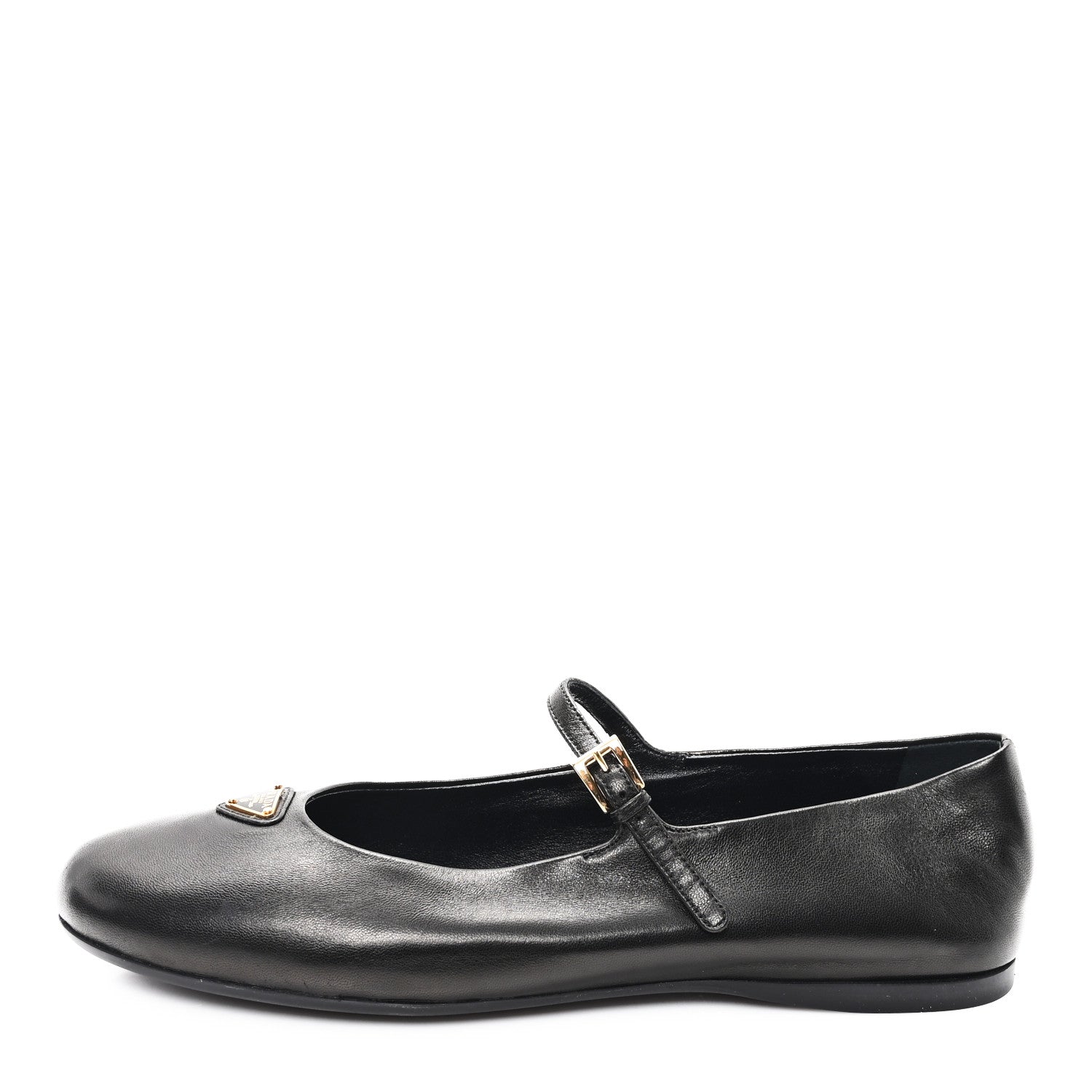 Prada Nappa Metal Triangle Logo Ballet Flats 39.5 Black 1 of 9
