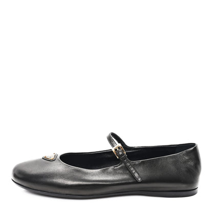 Prada Nappa Metal Triangle Logo Ballet Flats 39.5 Black 1 of 9