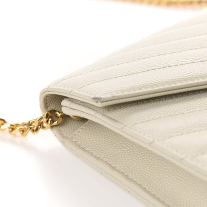 Saint Laurent Grain De Poudre Matelasse Chevron Monogram Envelope Chain Wallet Nude Powder 8 of 15