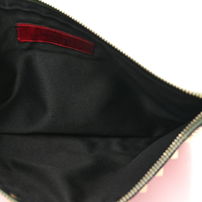 Valentino Garavani Vitello Large Rockstud Zip Pouch Deep Rose Clover Grey Scarlet 5 of 6