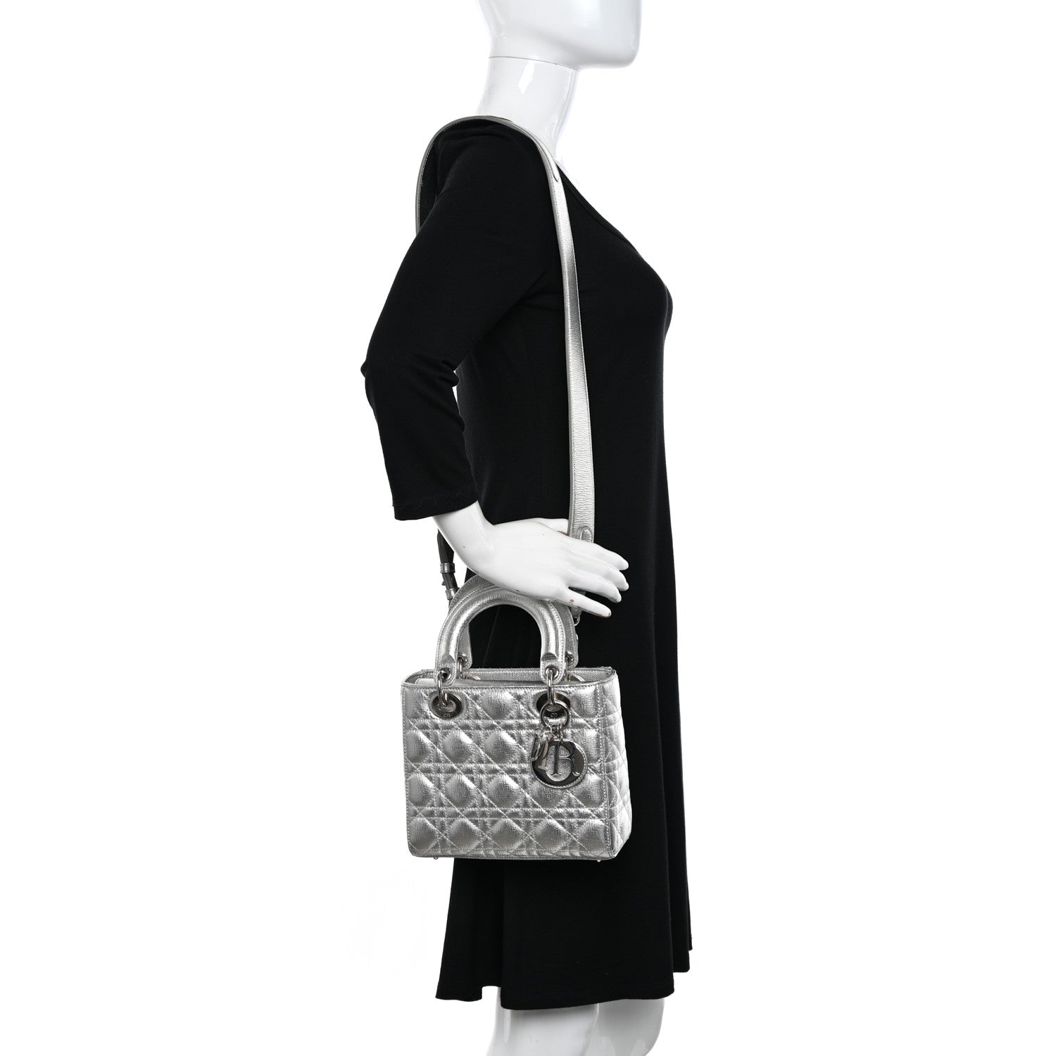 Christian Dior Metallic Grained Calfskin Cannage Small Lucky Badges My Lady Dior Silver 2 of 15