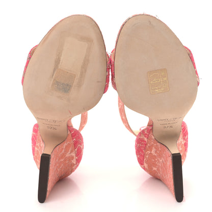 Jimmy Choo Floral Jacquard Fabric Edina 85mm Sandals 37.5 Flamingo Calypso 5 of 7