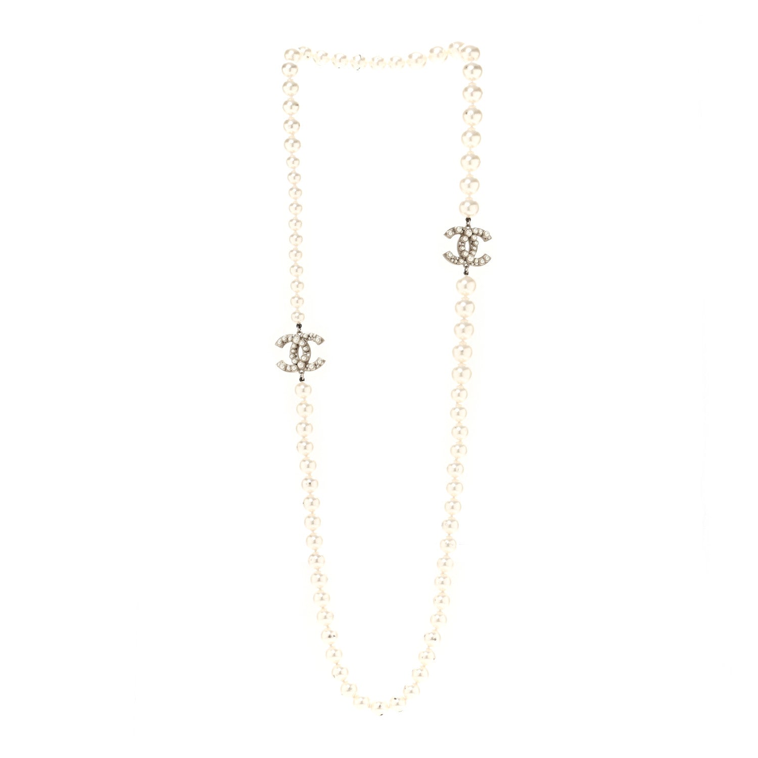 Chanel Crystal Pearl CC Long Necklace Gold 3 of 6