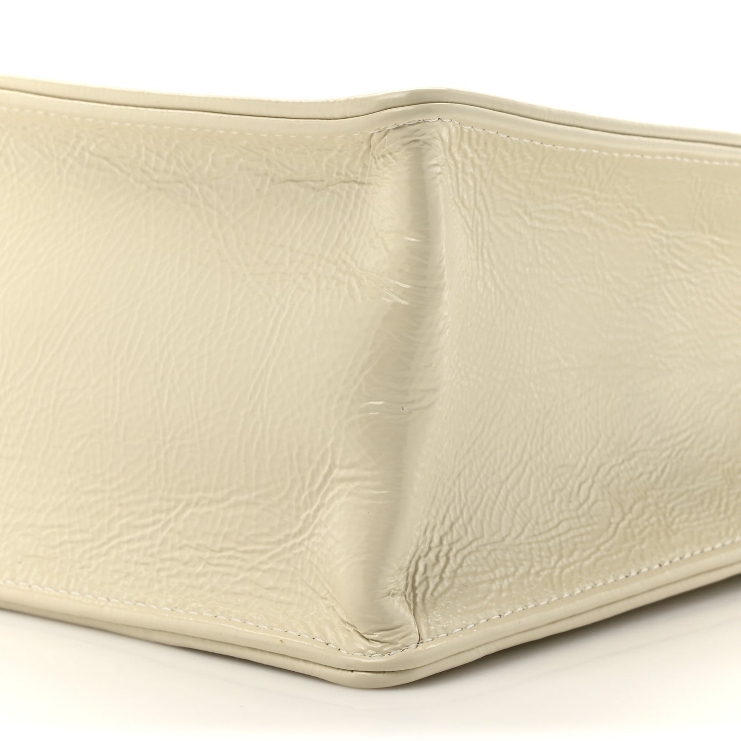 Shiny Aged Calfskin North South Shopping Bag White