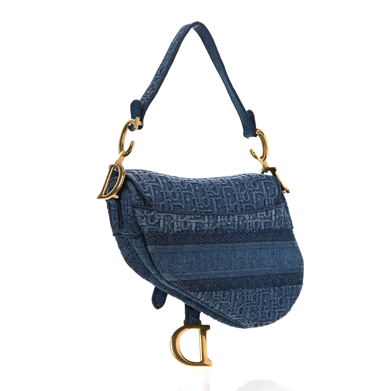 Christian Dior Oblique Embroidered Saddle Bag Denim Blue 3 of 10