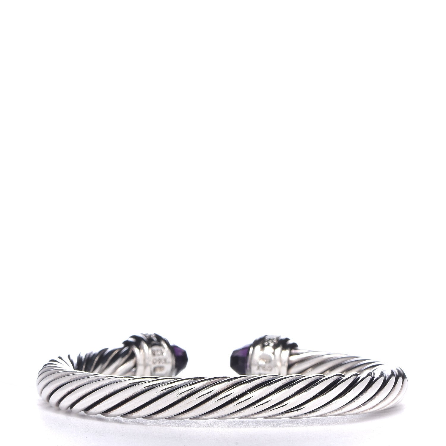 David Yurman Sterling Silver Diamond Amethyst 7mm Cable Classics Bracelet 3 of 7