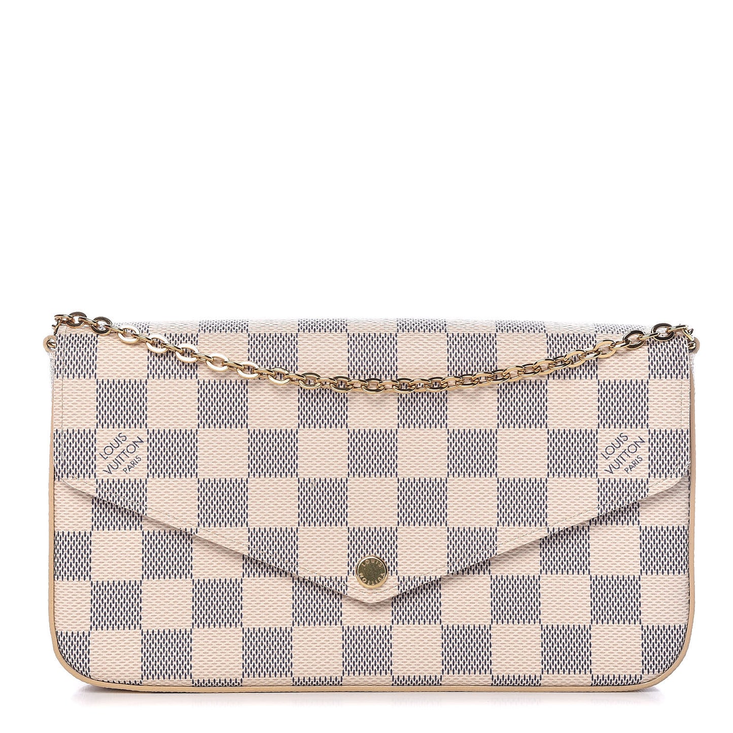 Damier Azur Pochette Felicie Chain Wallet Rose Ballerine