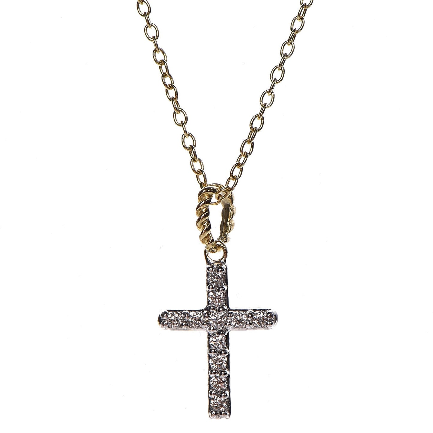 18K Yellow Gold Diamond Cable Collectibles Cross Necklace