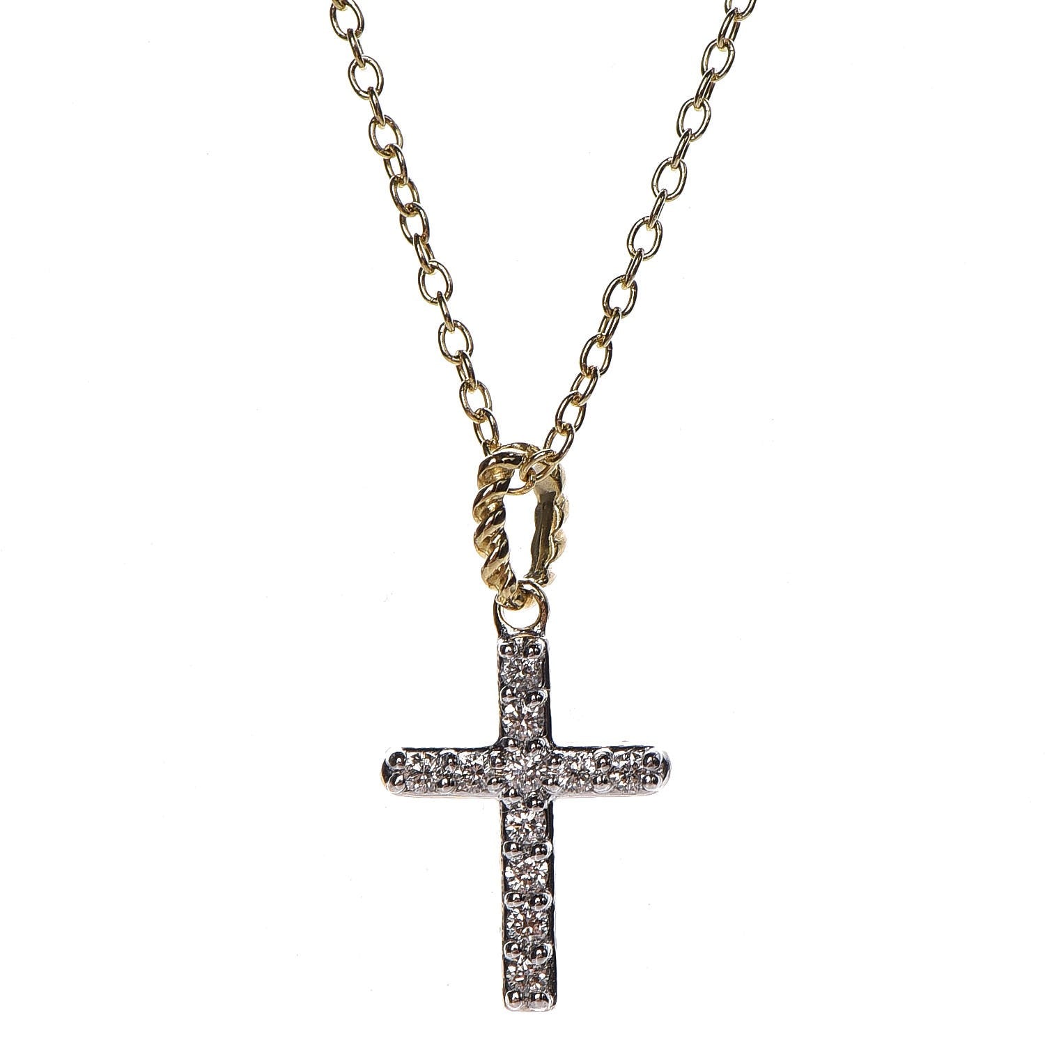 David Yurman 18K Yellow Gold Diamond Cable Collectibles Cross Necklace 4 of 7
