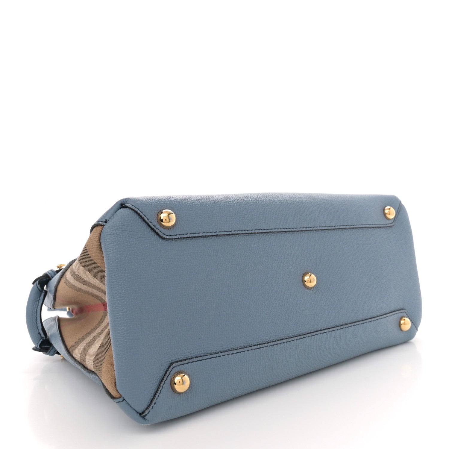 Burberry Derby Calfskin House Check Medium Banner Tote Slate Blue 4 of 13