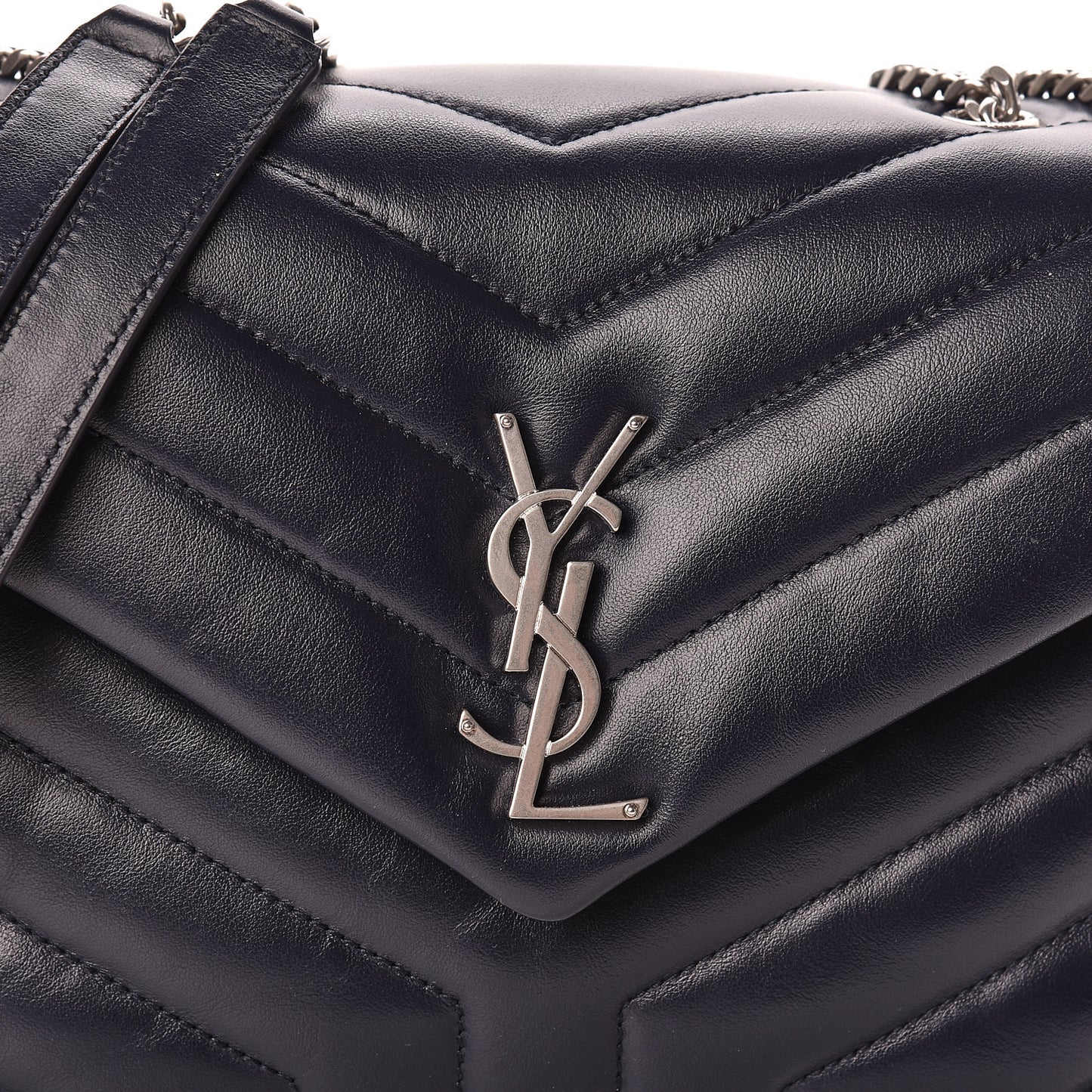 Calfskin Y Quilted Monogram Small Loulou Chain Satchel Denim Blue