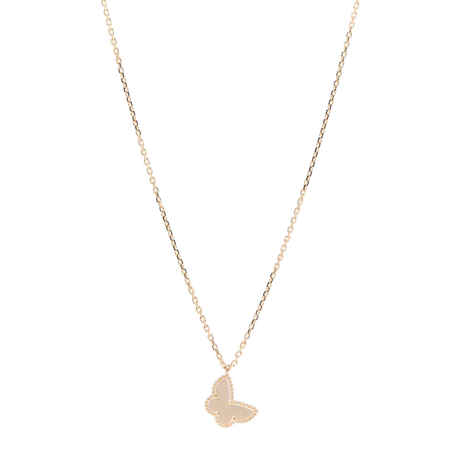 Van Cleef & Arpels 18K Yellow Gold Mother of Pearl Sweet Alhambra Butterfly Pendant Necklace 1 of 6