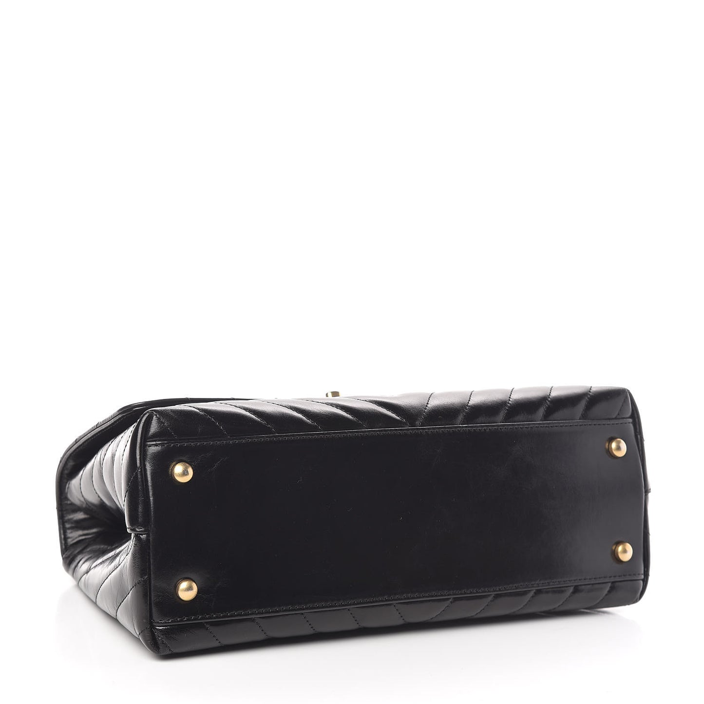 Calfskin Chevron Quilted Small Coco Handle Flap Black
