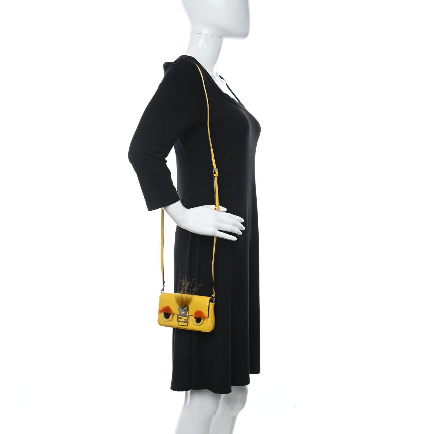 Fendi Nappa Rabbit Fox Fur Micro Buggie Baguette Sunflower 2 of 10