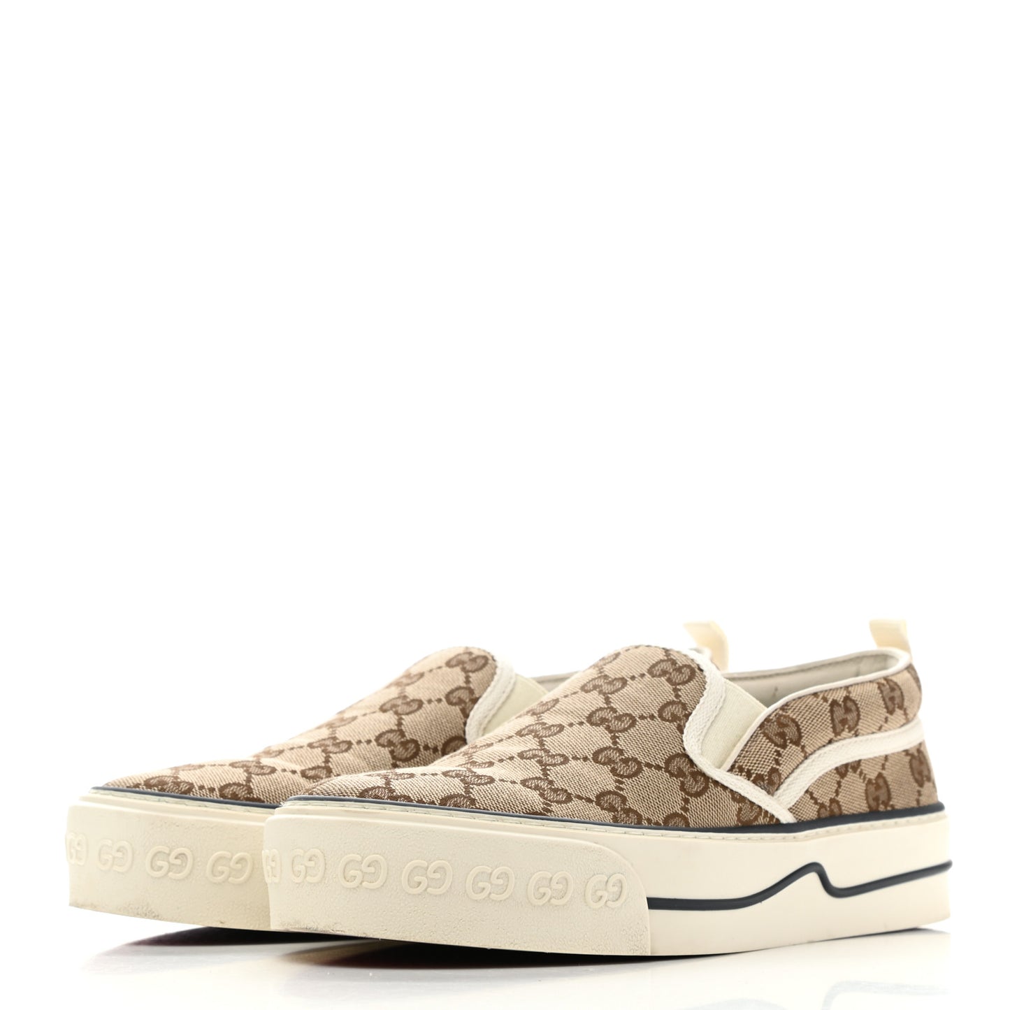 GG Monogram Womens 1977 Tennis Slip On 30mm Sneakers 39 Beige Ebony Mystic White