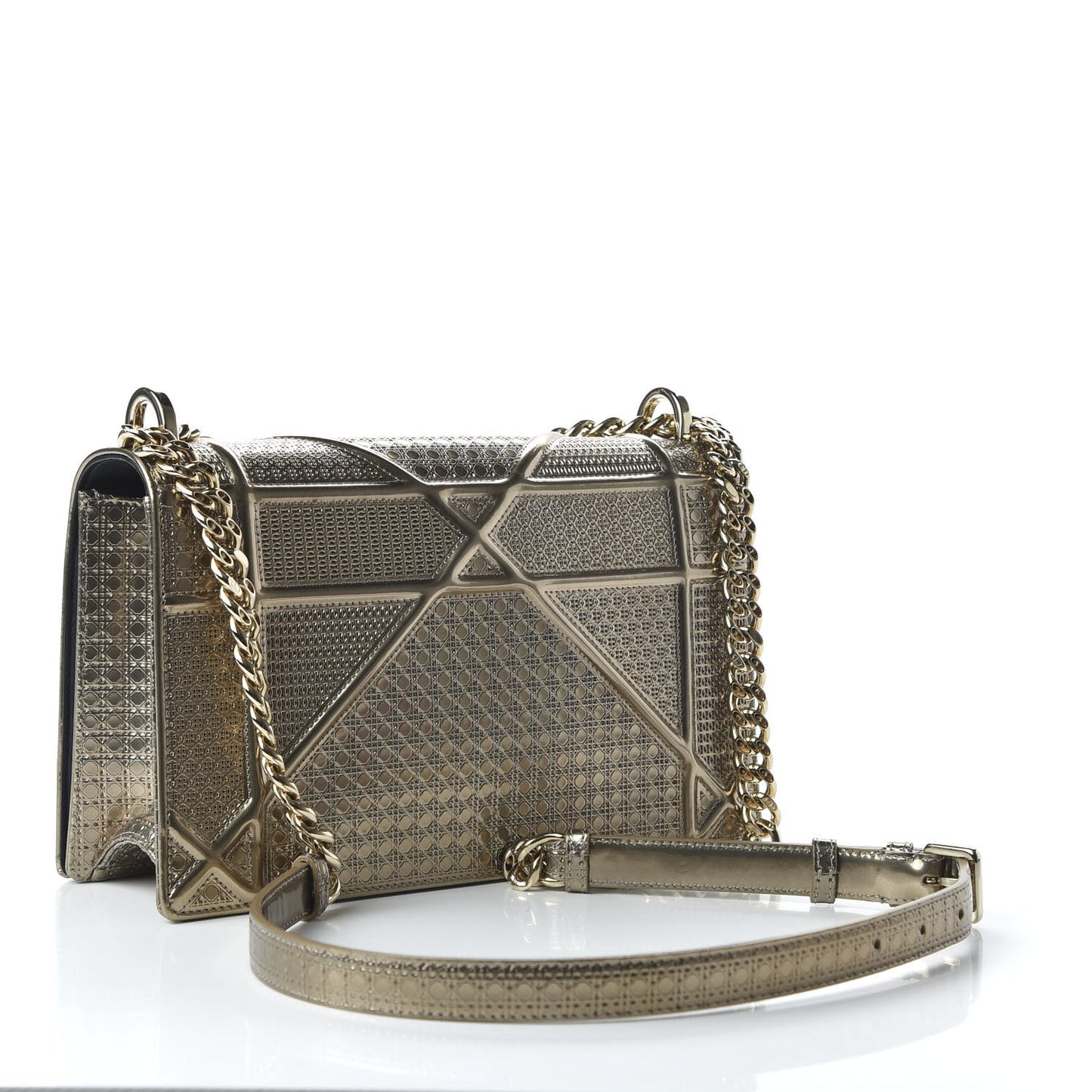 Metallic Patent Micro-Cannage Medium Diorama Flap Bag Gold