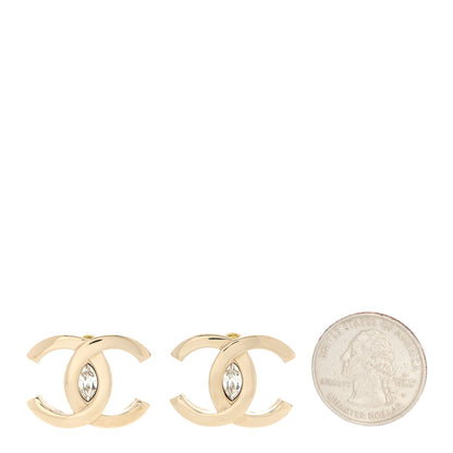 Chanel Crystal CC Large Stud Earrings Gold 2 of 5