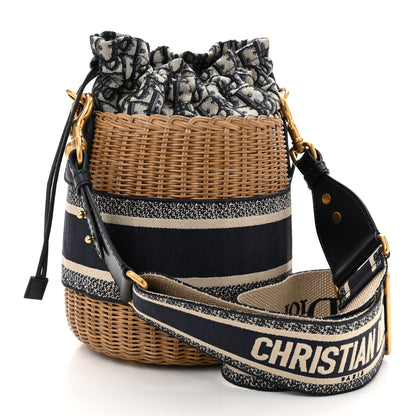 Christian Dior Wicker Oblique Drawstring Bucket Bag Blue 3 of 10