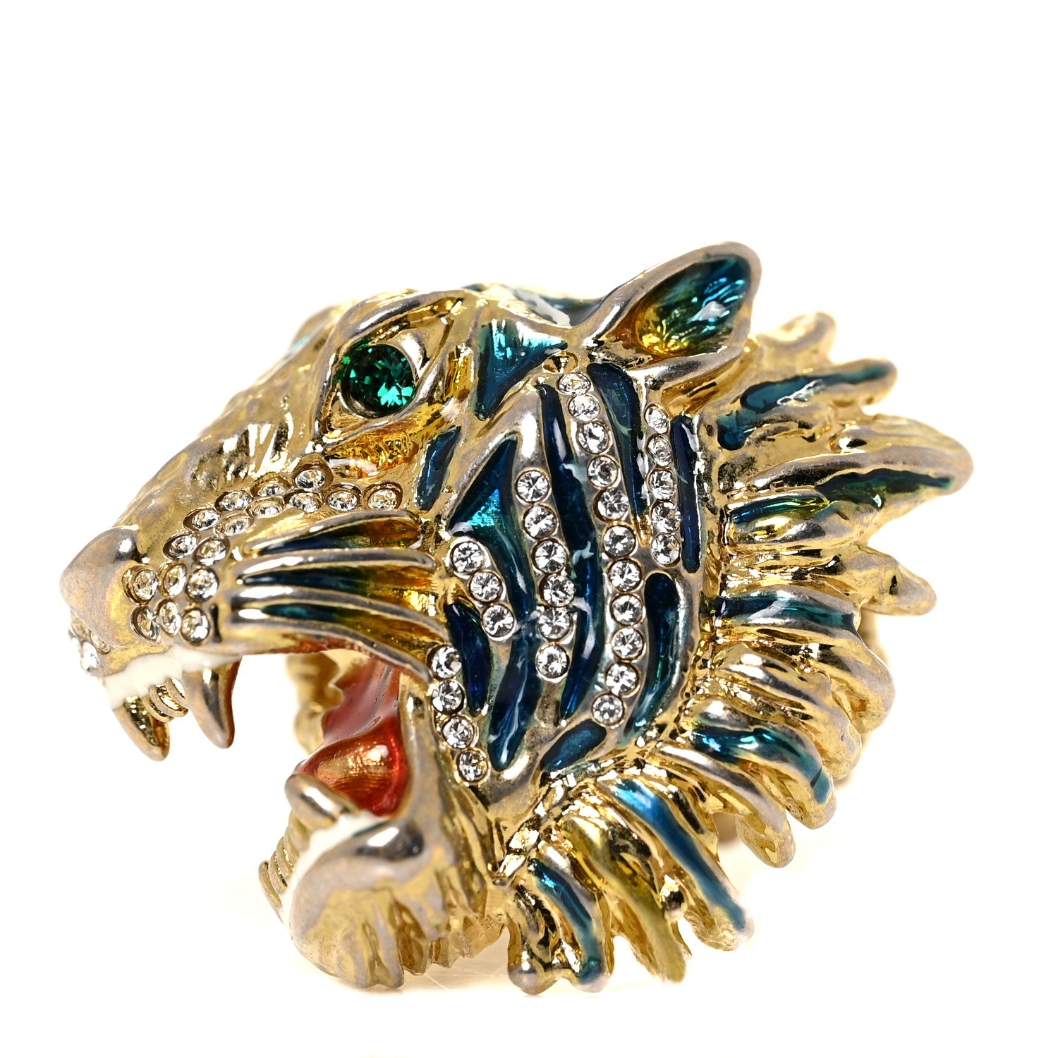 Gucci Metal Crystal Lion Head Ring XS Aged Gold Multicolor 1 of 6