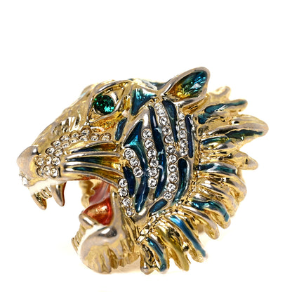 Gucci Metal Crystal Lion Head Ring XS Aged Gold Multicolor 1 of 6