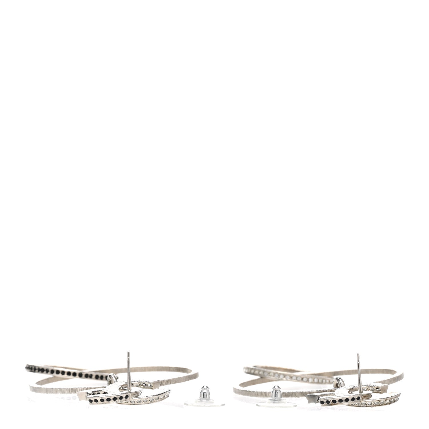 Chanel Crystal CC Hoop Earrings Silver Black 3 of 5