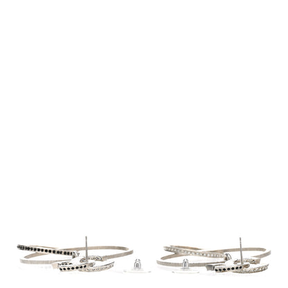 Chanel Crystal CC Hoop Earrings Silver Black 3 of 5