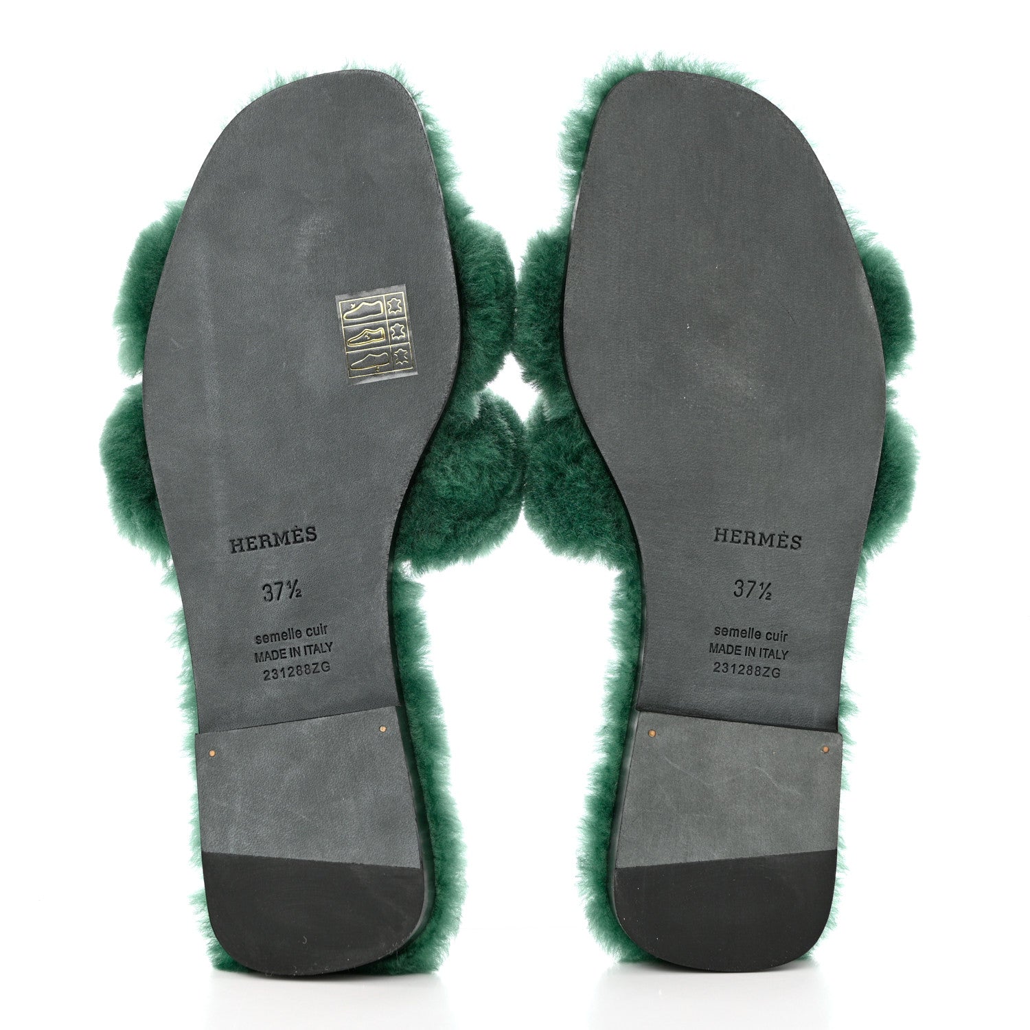 Hermes Woolskin Oran Sandals 37.5 Vert Anglais 5 of 8
