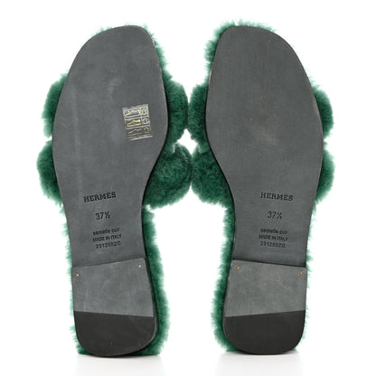 Hermes Woolskin Oran Sandals 37.5 Vert Anglais 5 of 8