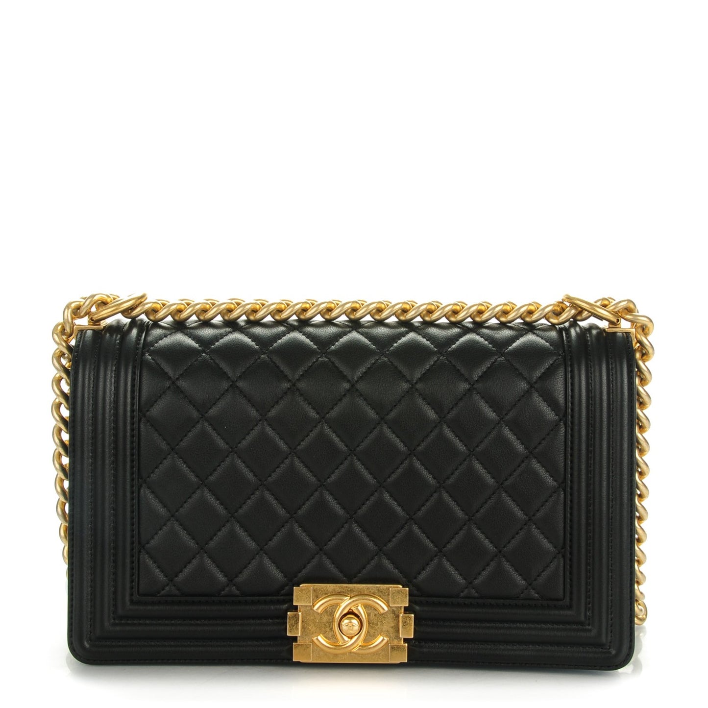 Lambskin Quilted Medium Boy Flap Black