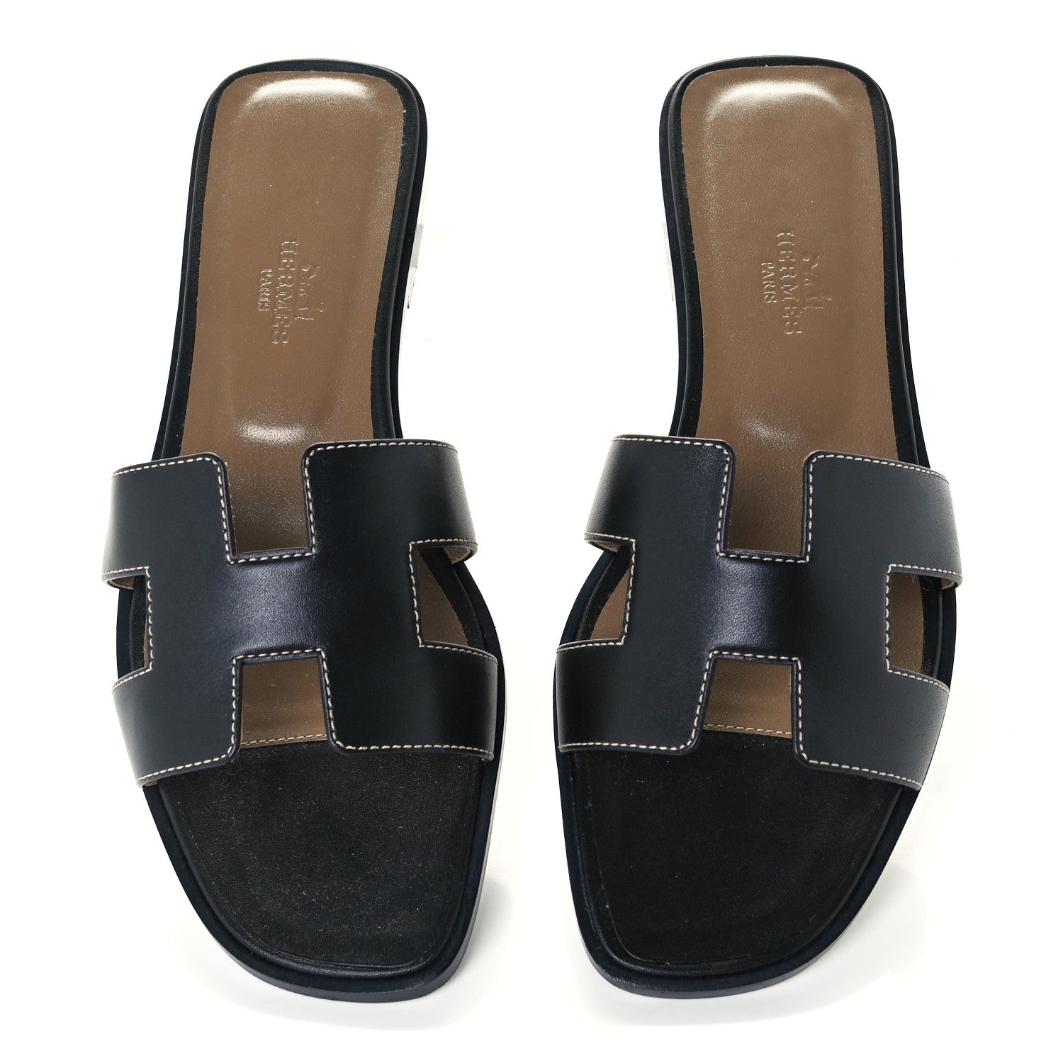 Hermes Box Calfskin Oran Sandals 38 Black 5 of 11