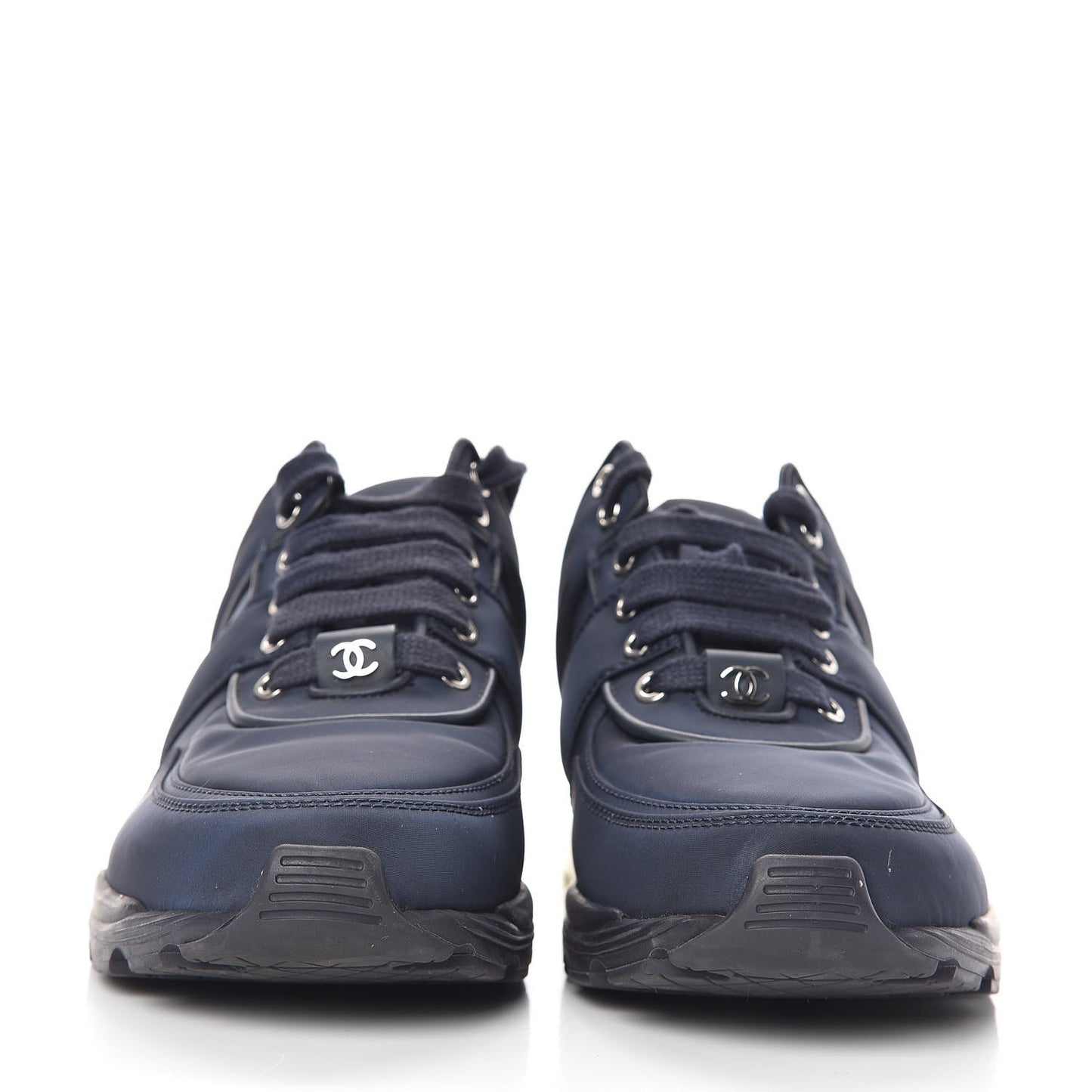 Nylon Calfskin CC Sneakers 37 Navy White