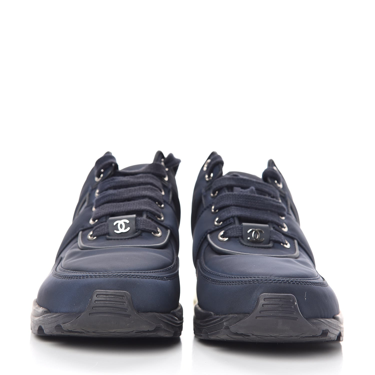 Chanel Nylon Calfskin CC Sneakers 37 Navy White 2 of 11
