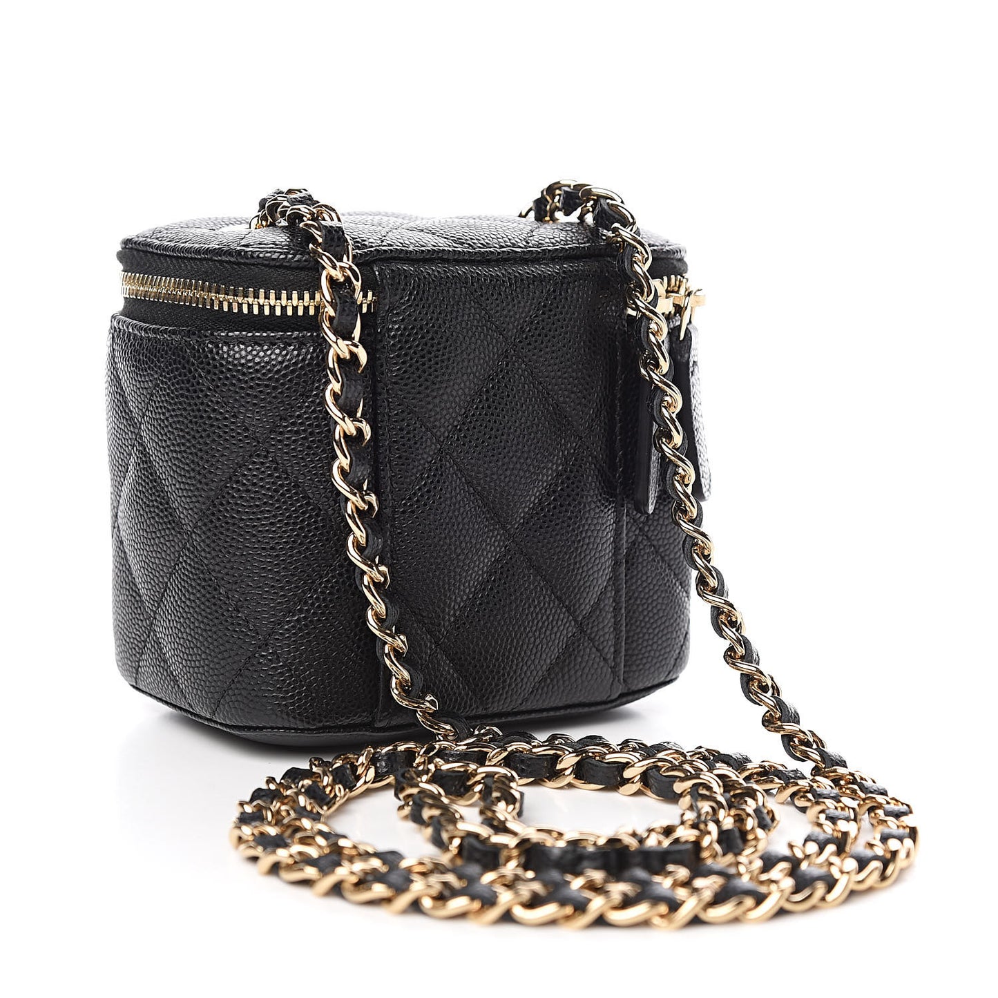 Caviar Quilted Mini Vanity Case With Chain Black