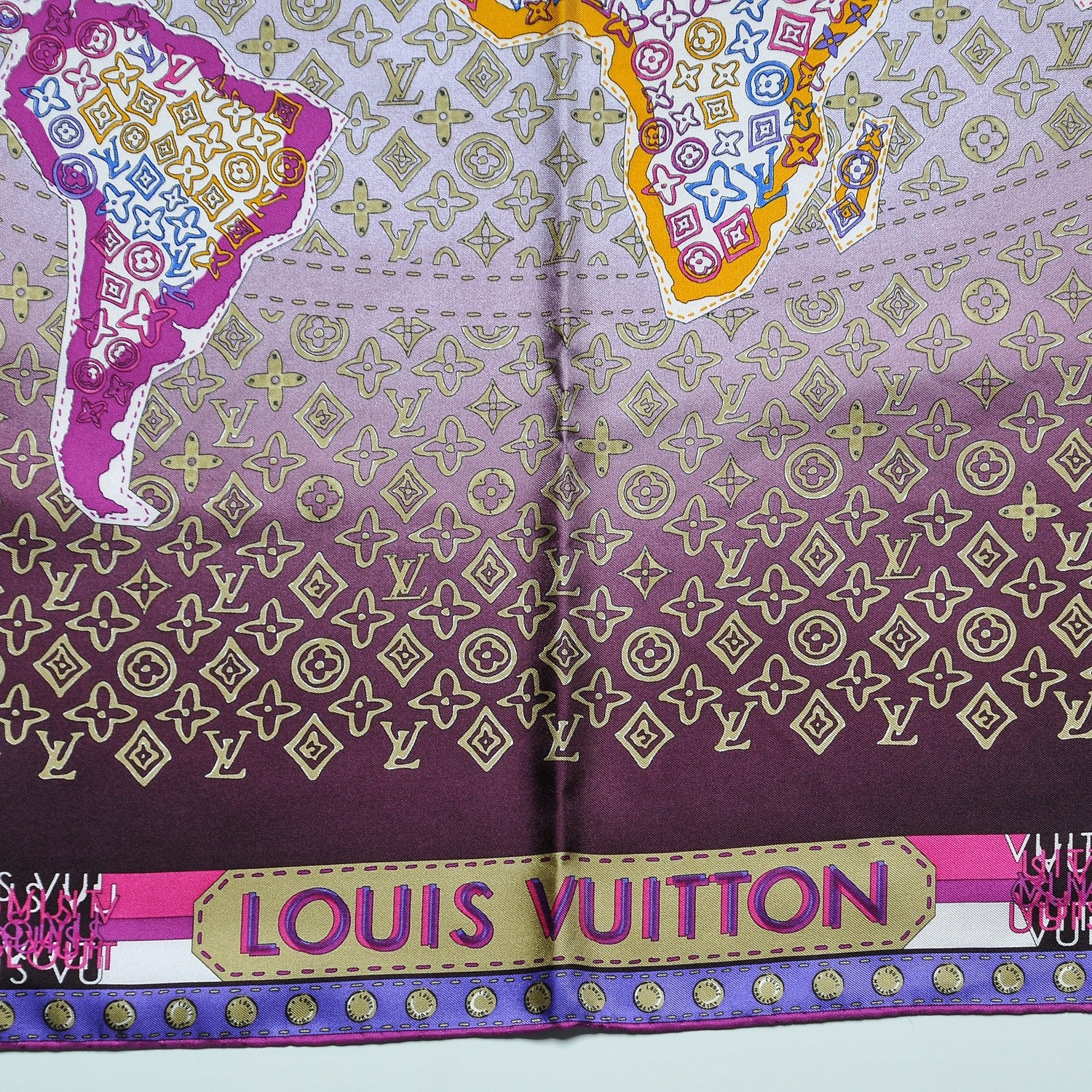 Louis Vuitton Silk Monogram Map Square Scarf 3 of 6