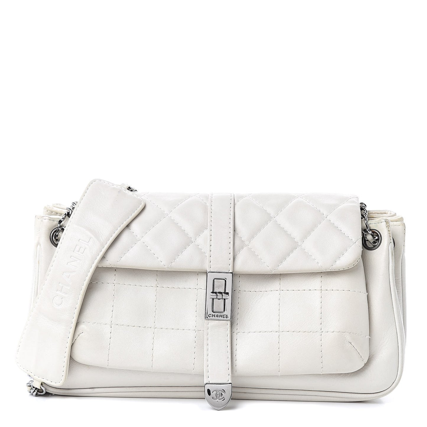 Lambskin Quilted Accordion Mademoiselle Flap White