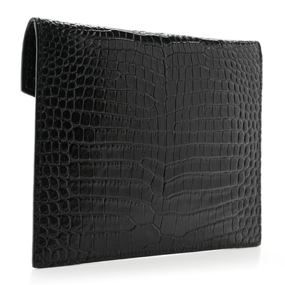 Saint Laurent Calfskin Crocodile Embossed Monogram Uptown Baby Pouch Black 3 of 7
