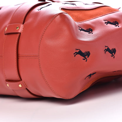 Chloe Smooth Calfskin Little Horses Embroidered Tao Zipped Tote Earthy Red 9 of 10