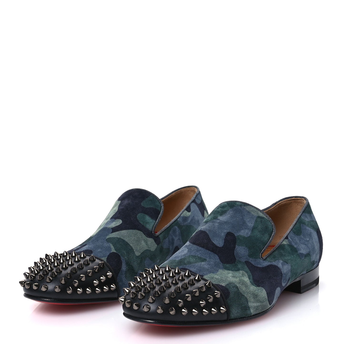 Suede Mens Spooky Spiked Flat Loafers 44 Green Blue