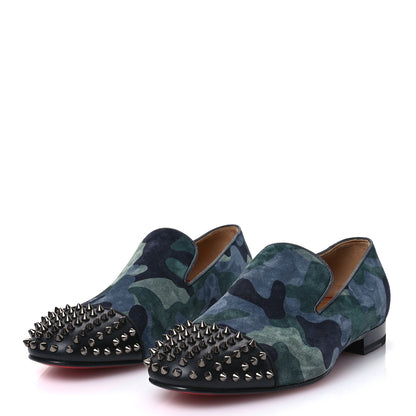 Christian Louboutin Suede Mens Spooky Spiked Flat Loafers 44 Green Blue 3 of 8