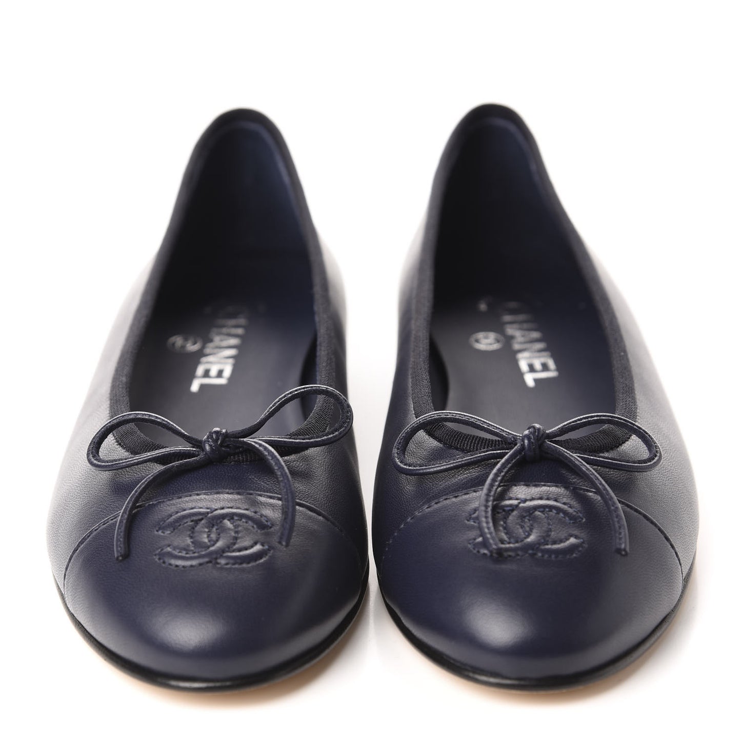 Lambskin CC Cap Toe Ballerina Flats 39 Navy