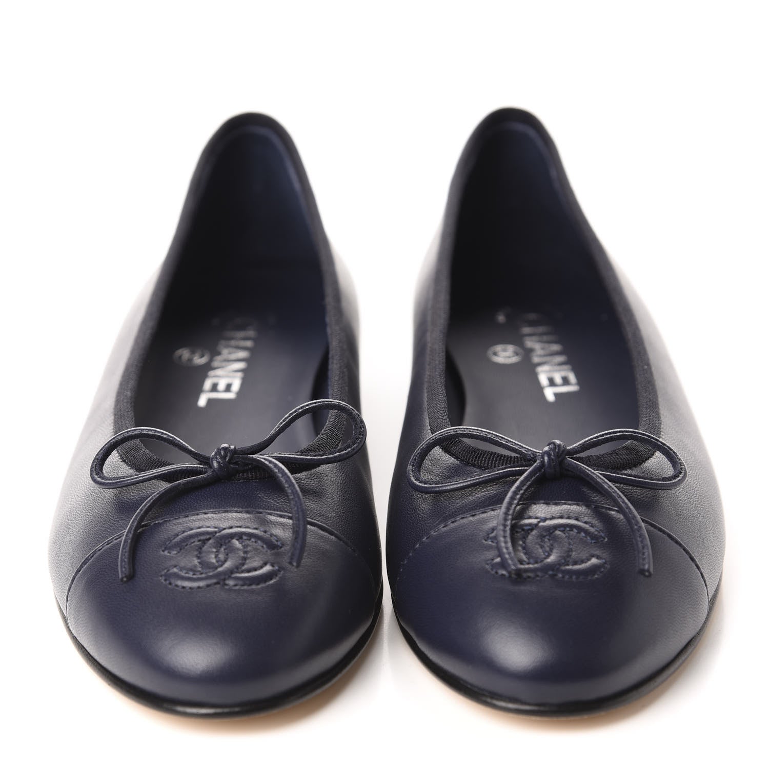 Chanel Lambskin CC Cap Toe Ballerina Flats 39 Navy 2 of 10