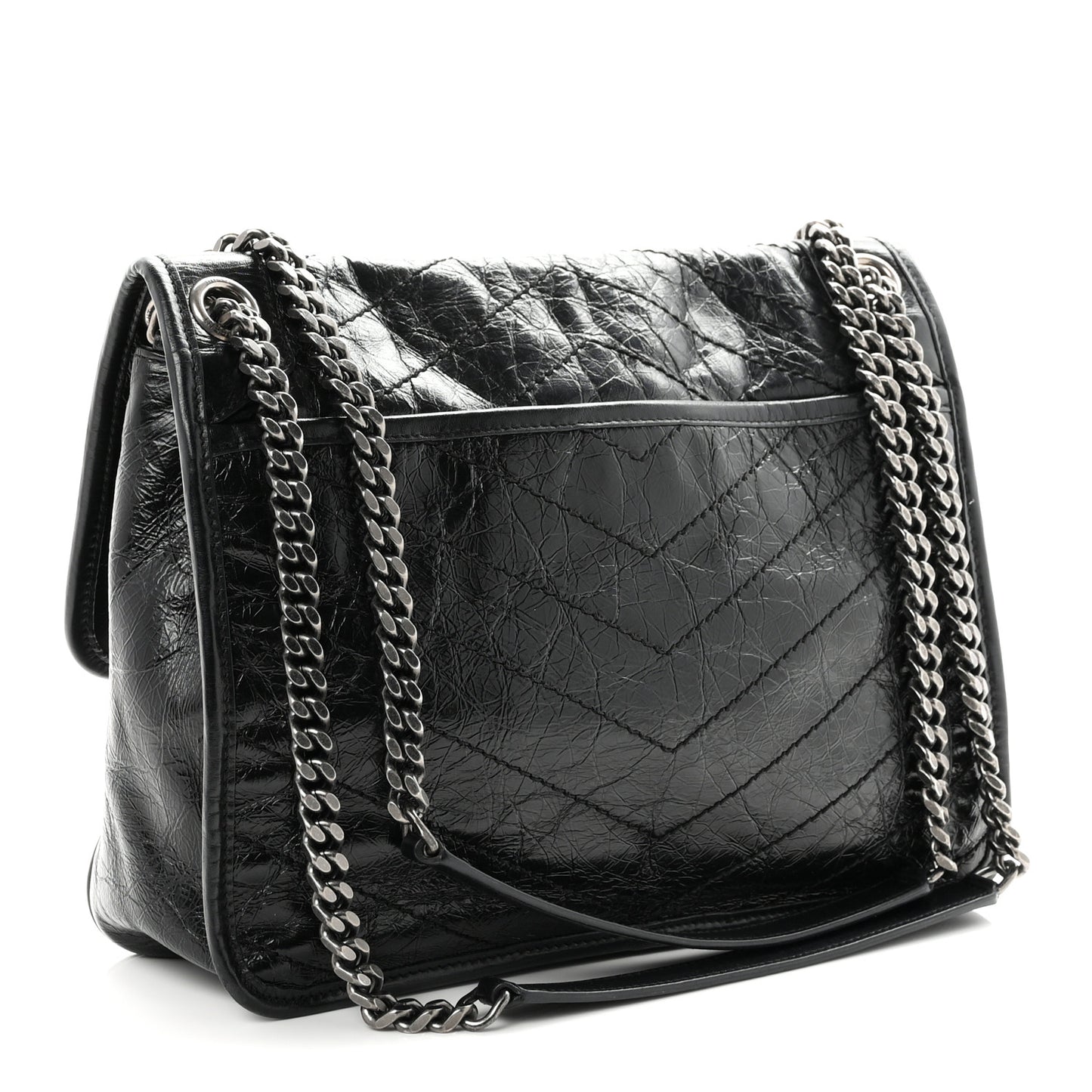 Crinkled Calfskin Matelasse Monogram Medium Niki Chain Satchel Black