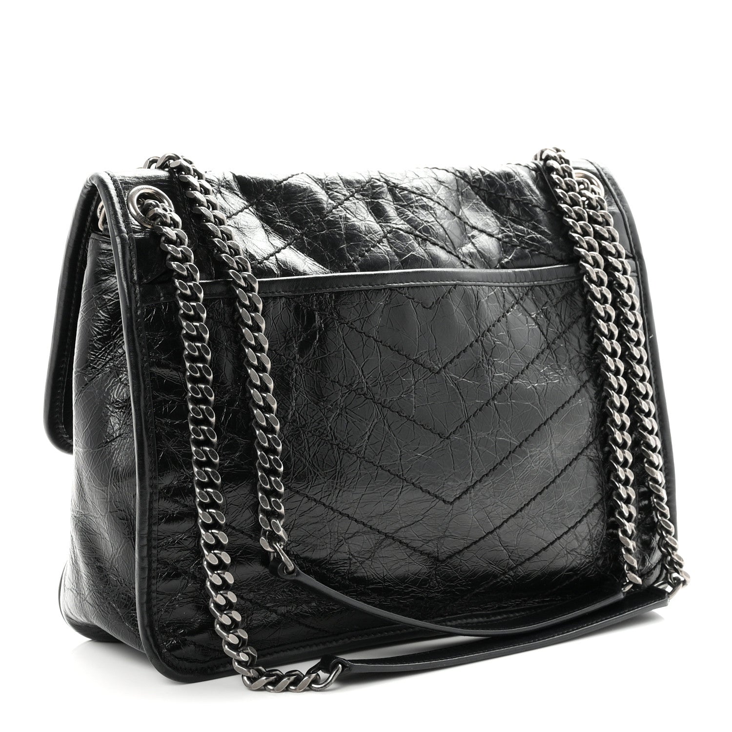 Saint Laurent Crinkled Calfskin Matelasse Monogram Medium Niki Chain Satchel Black 3 of 10