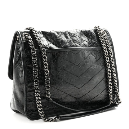 Saint Laurent Crinkled Calfskin Matelasse Monogram Medium Niki Chain Satchel Black 3 of 10