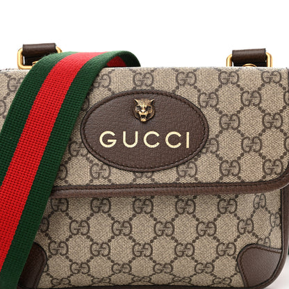 Gucci GG Supreme Monogram Web Small Neo Vintage Double Flap Messenger Bag Beige New Acero 7 of 9