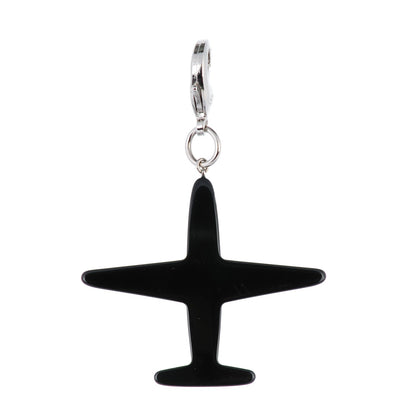 Chanel Resin Pearl CC Airplane Keychain Black White 3 of 5