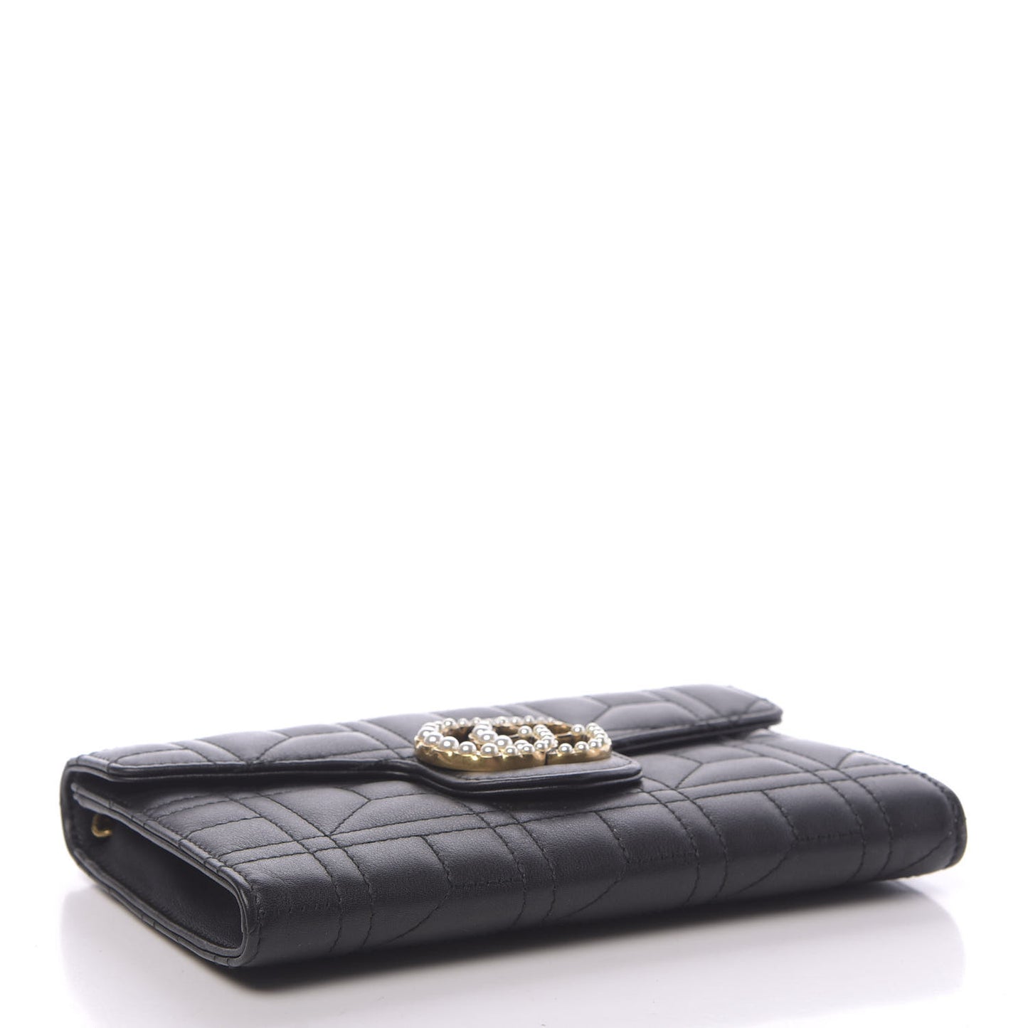 Calfskin Matelasse Mini Pearly GG Marmont Chain Wallet Black